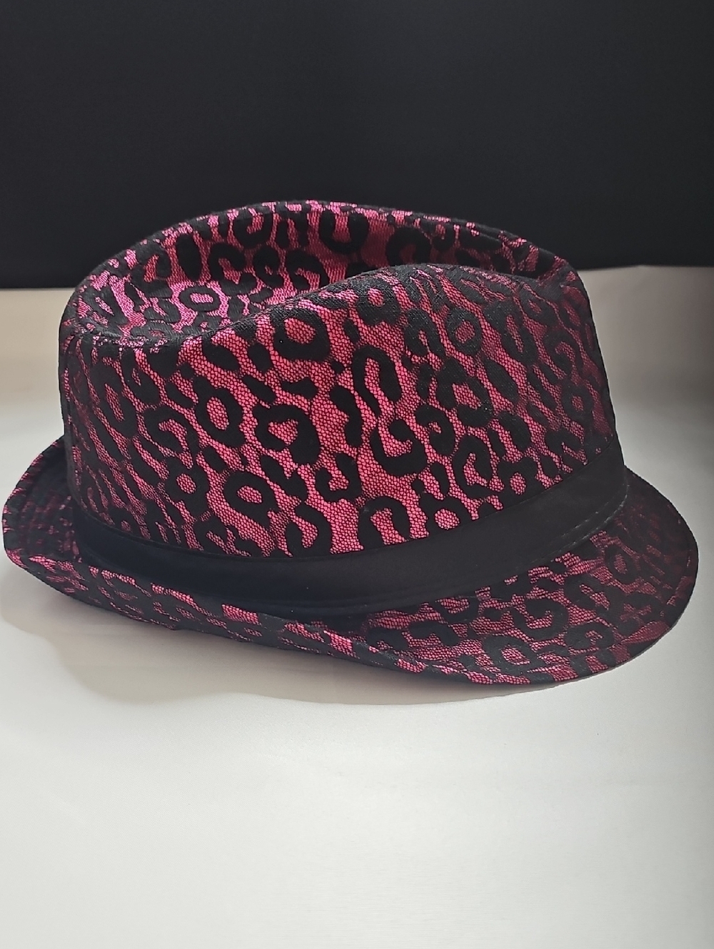 Stylish Fun Accent Pink and Black Leopard Print Hat - Picture 1 of 4